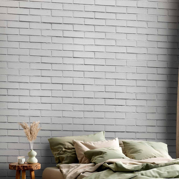 Carta da parati - Snow Brick - Pattern Imitating a Brick Wall in White