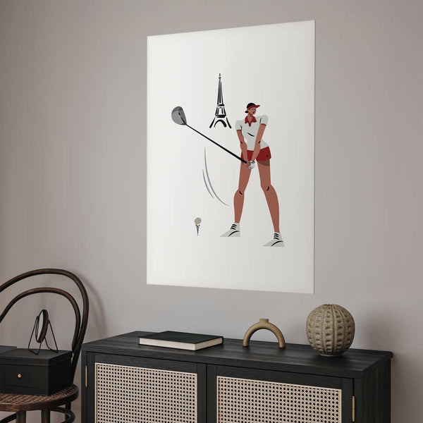 Poster - Illustration of a Female Golfer with the Eiffel Tower in the Background