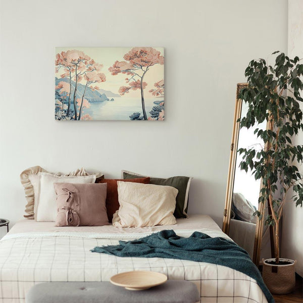 Quadro - Landscape with the Ocean Cliffs and Trees in Delicate Pink Shades