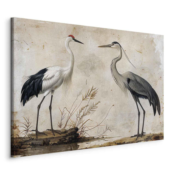 Quadro - Birds from an old engraving - vintage-style illustration depicting a heron and a crane