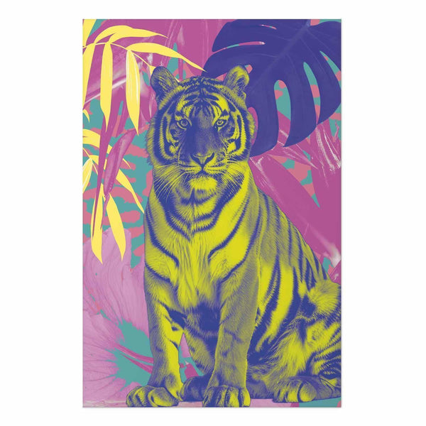 Poster - Colorful Tiger - intense colors of a tiger surrounded by tropical plants