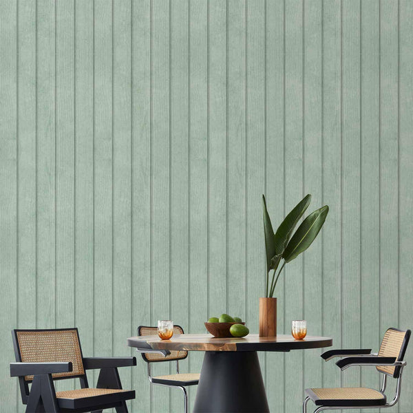 Tappezzeria murale - Delicate Wood - Vertical stripes in a pastel green shade