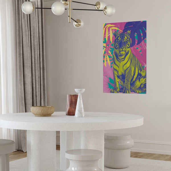 Poster - Colorful Tiger - intense colors of a tiger surrounded by tropical plants