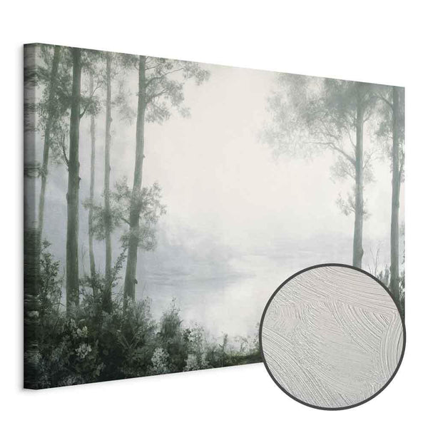 Quadro - Retro Landscape Grove Trees and Pond in Patinated Shades of Green