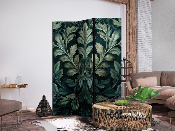 Paravento - Dark Green Victorian Leaves - Botanical Carved Composition