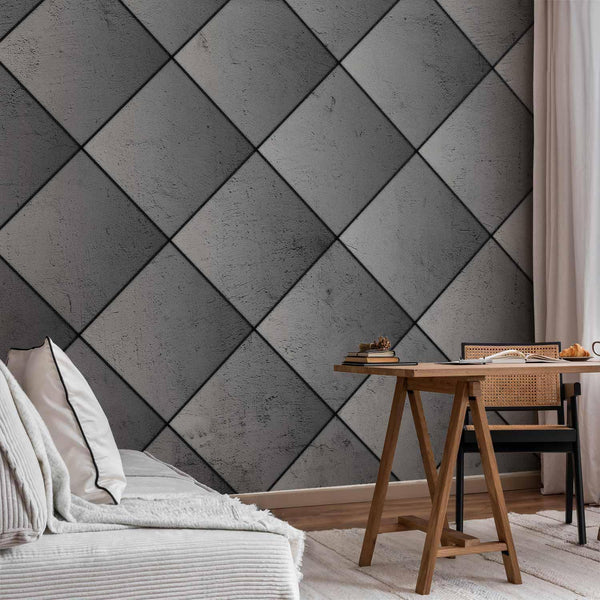Carta da parati - Grey symmetry - geometric pattern in concrete pattern with black joints