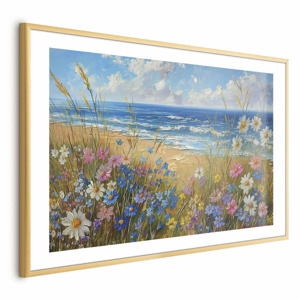Poster - Seascape – wildflowers and a view of the rough sea