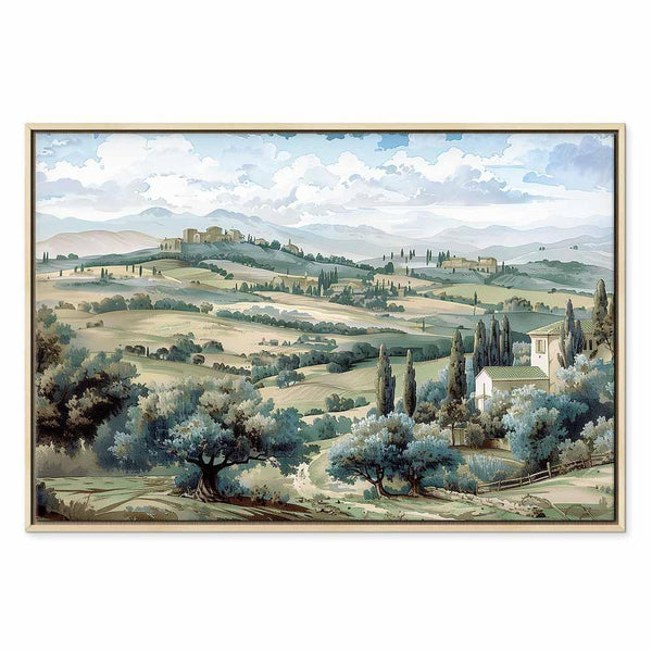 Quadro - Landscape with Green Fields and Trees Tuscan Sunny View