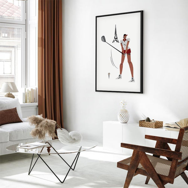 Quadro - Female Golfer With the Eiffel Tower in the Background - Illustration