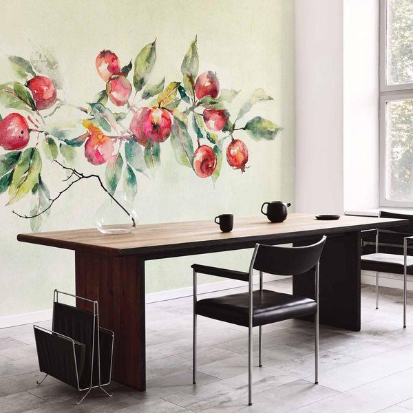 Carta da parati - Apple branch - delicate landscape with a plant and apples on a white background