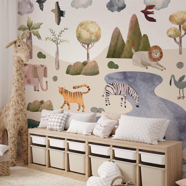 Carta da parati - Africa for Toddlers - Savannah Animals in Pastel Colours