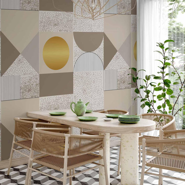 Carta da parati - Beige and Gold Geometric Pattern
