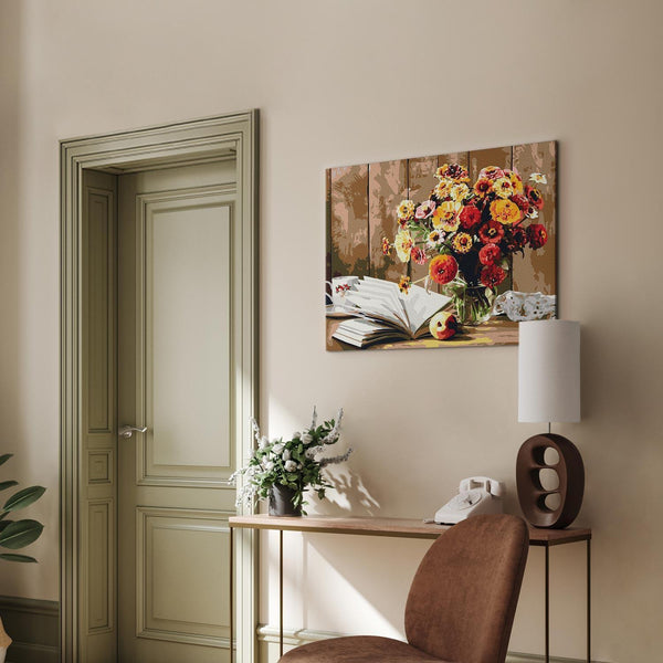 Quadro fai da te - Still life with a book and flowers