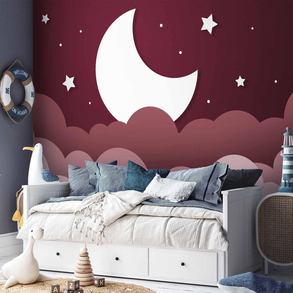Carta da parati - Moon dream - clouds in a maroon sky with stars for children