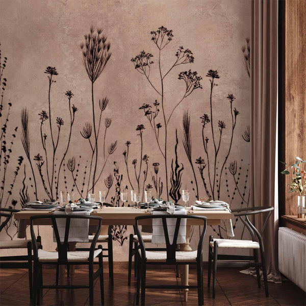Carta da parati - Wildflowers – black plants on lime-wash background