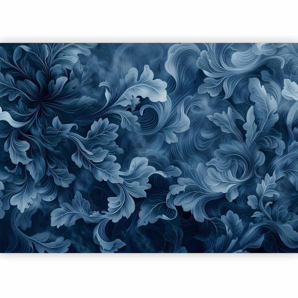 Carta da parati - Abstract Ornaments: Dark Blue Victorian Leaves