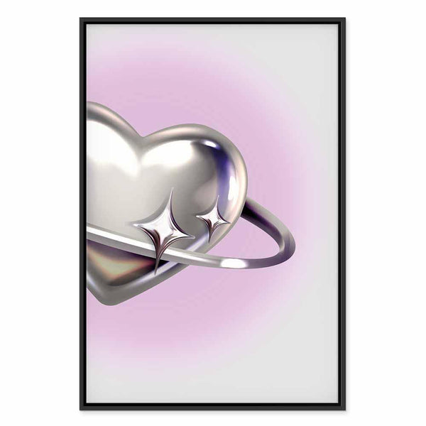 Quadro - Cosmic Heart - Silver Heart with a Ring on a Purple Background