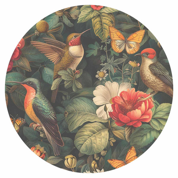 Carta da parati rotonda - Flowers, birds and butterflies – vintage-style illustration