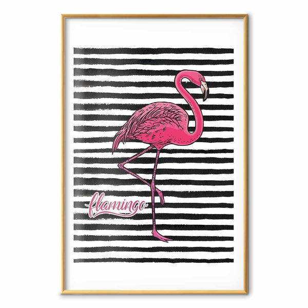 Poster - Black Stripes and Flamingo