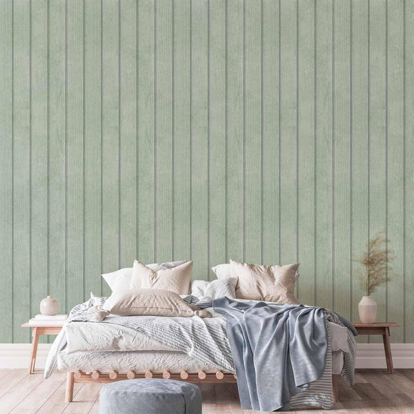 Tappezzeria murale - Delicate Wood - Vertical stripes in a pastel green shade
