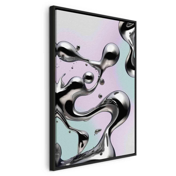 Quadro - Metallic Fluidity - Abstract Silver Forms on a Mint-Purple Background