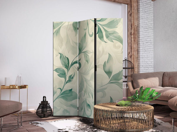 Paravento - Watercolor Botanical Motif - Delicate Green and Beige Leaves