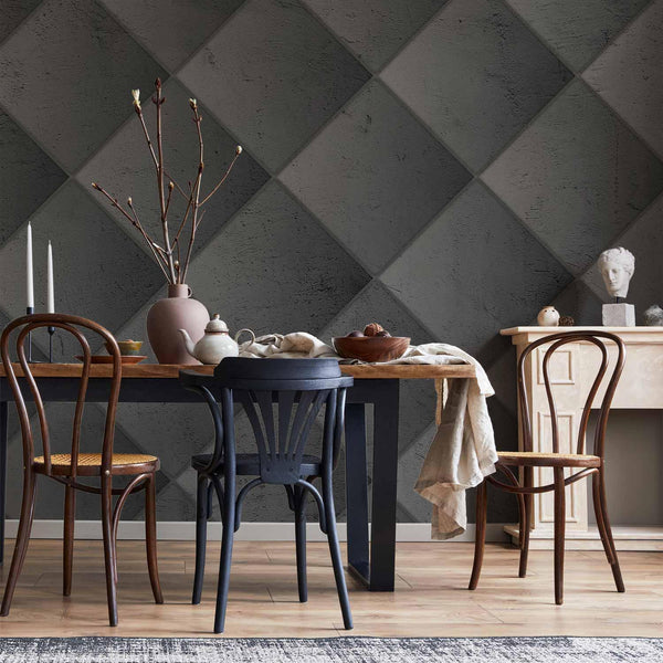 Carta da parati - Grey symmetry - geometric pattern in concrete pattern with light joints
