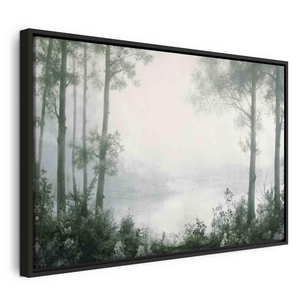 Quadro - Retro Landscape Grove Trees and Pond in Patinated Shades of Green
