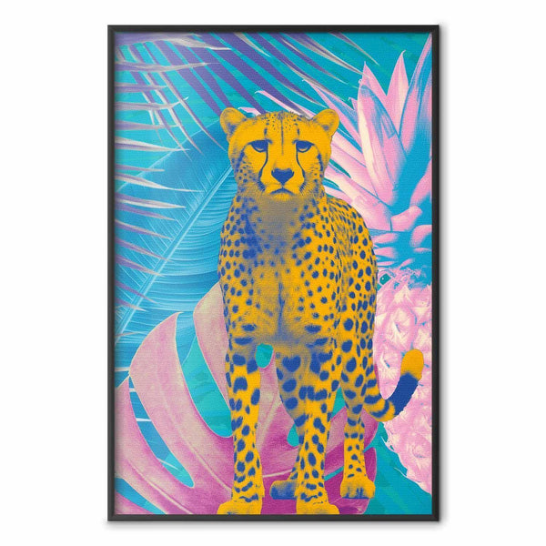 Poster - Exotic Leopard - colorful portrait of a cheetah against tropical leaves