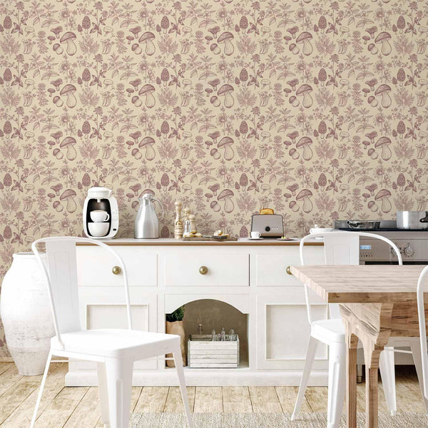 Tappezzeria murale - Beige mushrooms and herbs