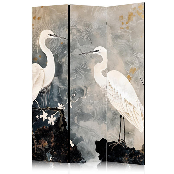 Paravento - Herons and cherry blossoms - oriental-style illustration depicting birds
