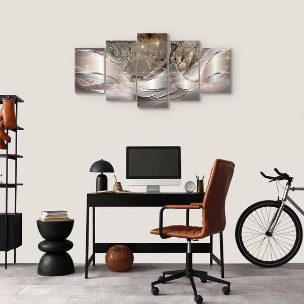 Quadro - Sparkling Dandelions (5 Parts) Beige Wide