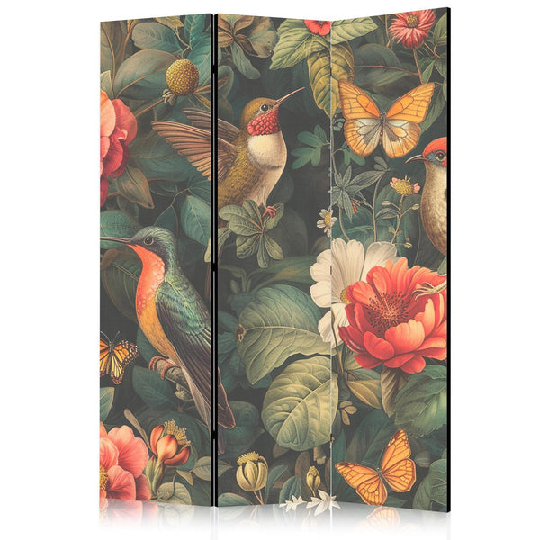 Paravento - In the Botanical Garden - Flowers Birds and Butterflies - Colorful Illustration