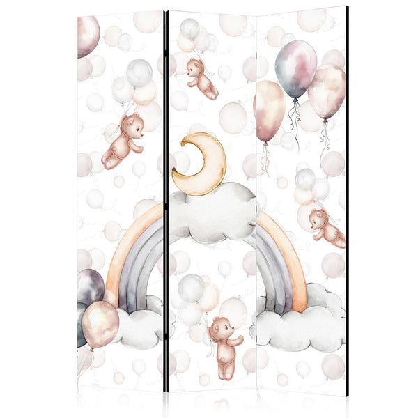 Paravento - Plush Bears with Balloons - Flying Light-Brown Bears Among Balloons - Clouds - and Rainbows in Subdued - Pastel Hues