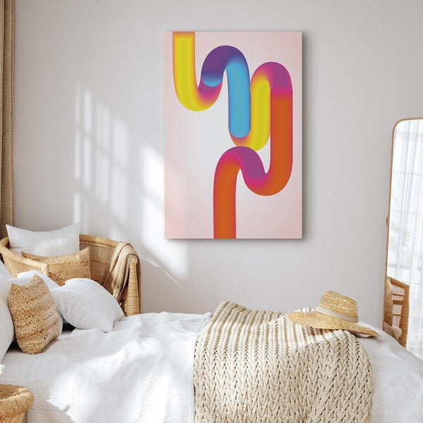 Quadro - Colorful Turns - Dynamic Composition in Shades of Yellow Pink and Blue
