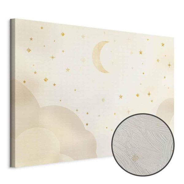 Quadro - Bright Night - Moon Accompanied by Many Stars on a Light Background
