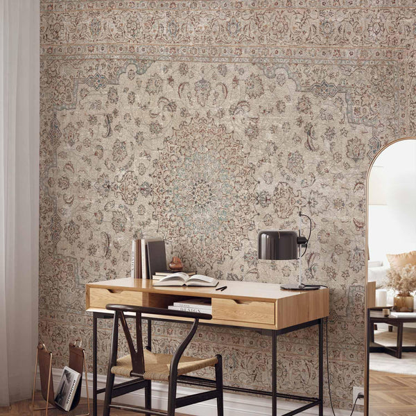 Carta da parati - Sand carpet - worn Persian carpet with rich decorative motifs
