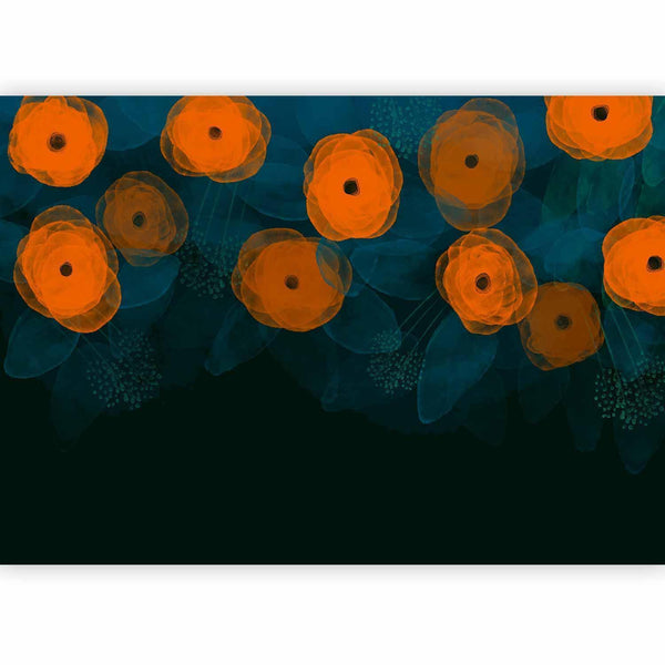 Carta da parati - Watercolour composition - orange patterns on a delicate leaf background