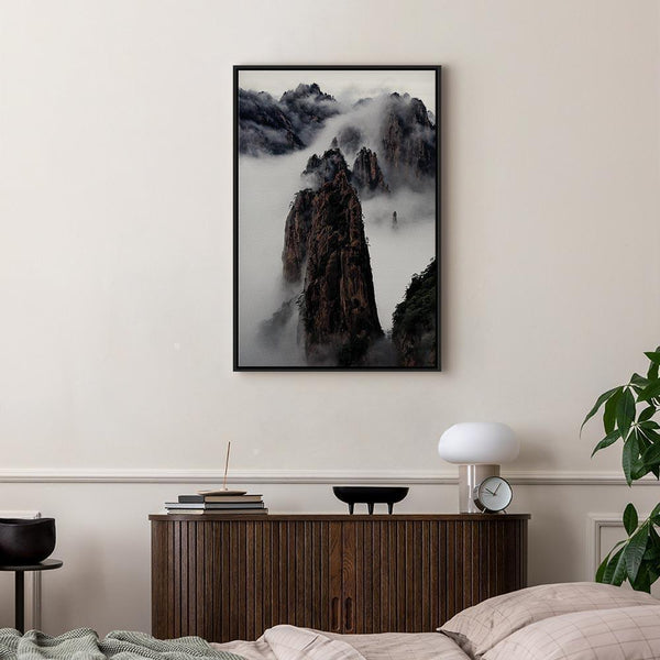 Quadro - High Mountains in Mist (1-part) - Landscape of Clouds Amid Rocks