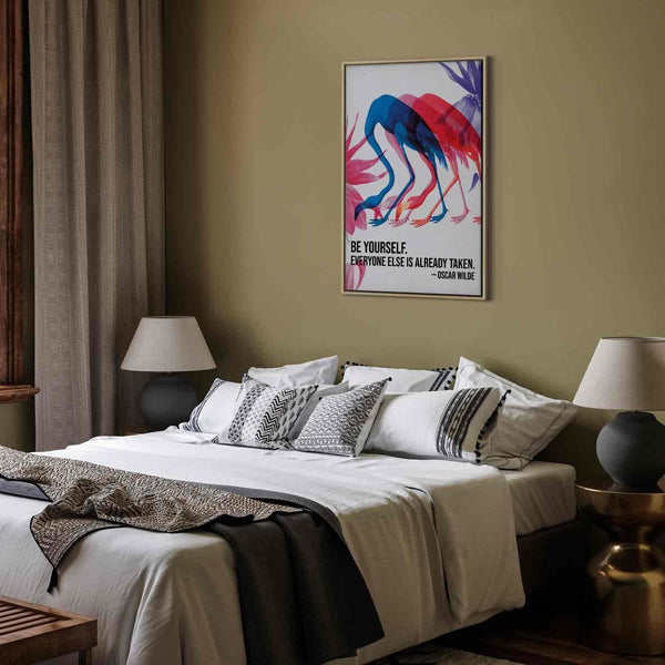 Quadro - Colorful Flamingos - Inspirational Quote with Colorful Bird Silhouettes