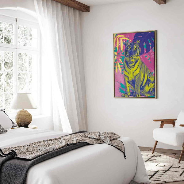 Quadro - Colorful Tiger - Intense Colors of a Tiger Surrounded by Tropical Plants