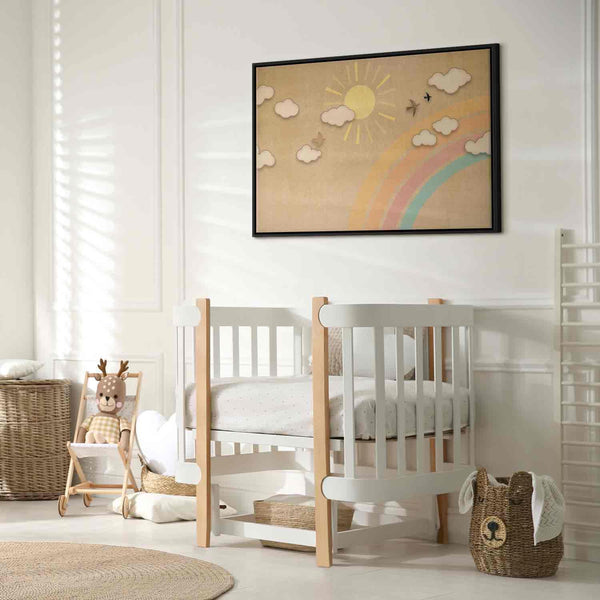 Quadro - Holiday Sky - Sunny Day with a Rainbow and Flying Birds