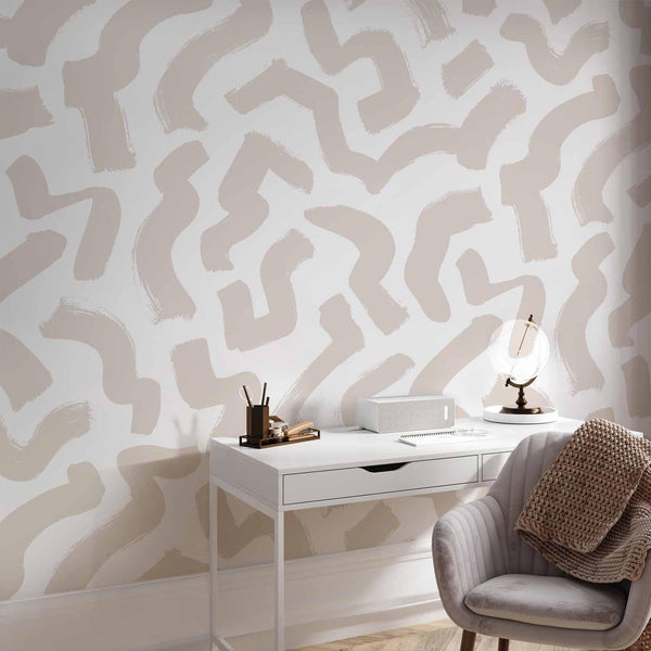 Carta da parati - Abstract composition - beige patterns in shapes on a white background