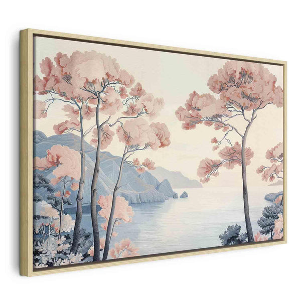 Quadro - Landscape with the Ocean Cliffs and Trees in Delicate Pink Shades