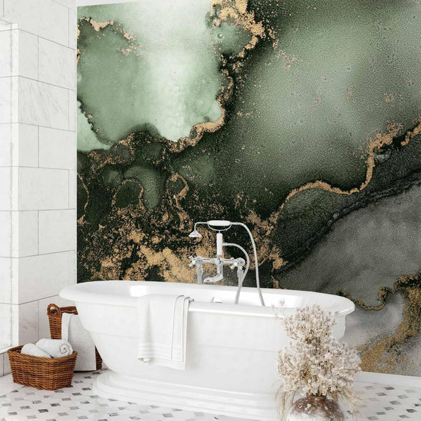 Carta da parati - Green Watercolour - Abstraction Inspired by Marble Structure