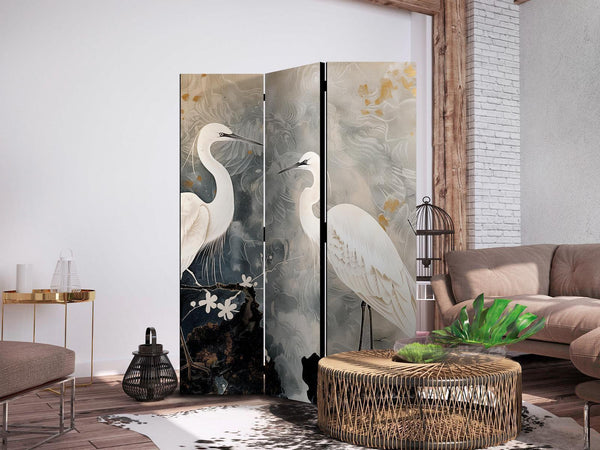 Paravento - Herons and cherry blossoms - oriental-style illustration depicting birds