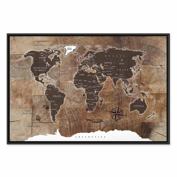 Quadro - World Map: Wooden Mosaic