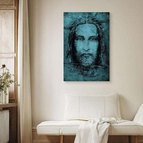 Quadro - Shroud of Turin in Turqoise (1 Part) Vertical