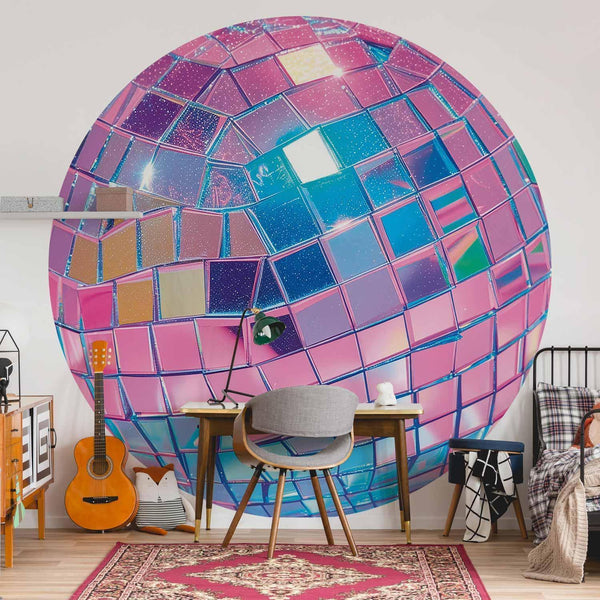 Carta da parati rotonda - Pink disco ball