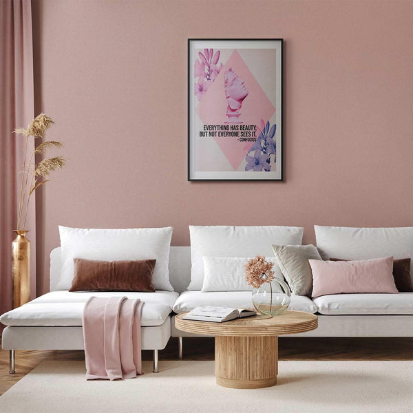Poster - Confucius on Beauty - a bust in pink with flowers and a quote